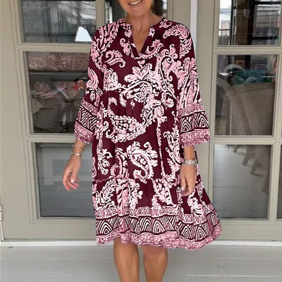 Viloura™ | Dress with V-Neck and Floral Print